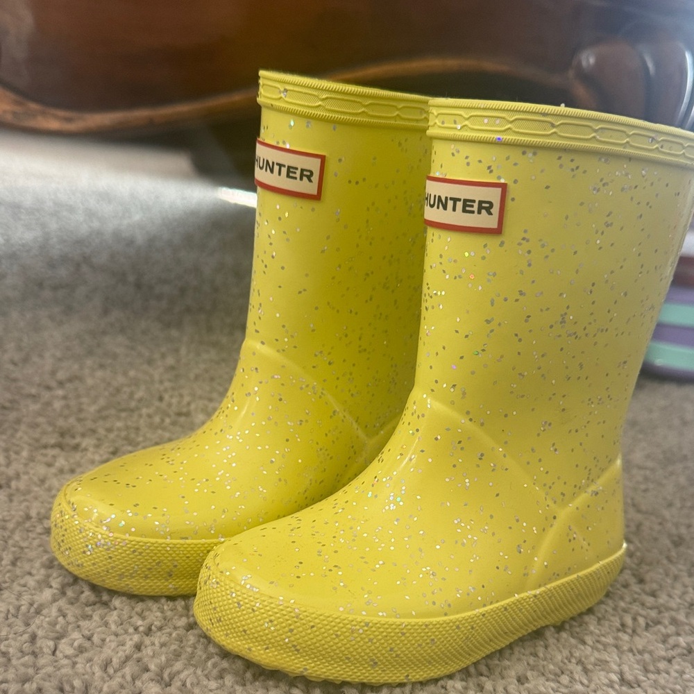 Hunter Kids Glittery Yellow Rain Boots